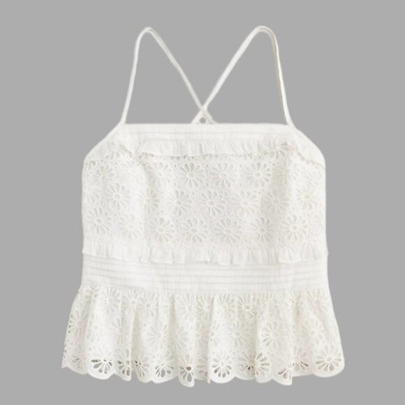J.Crew Cross-Back Smocked-Waist Eyelet Top S - Picture 1 of 3